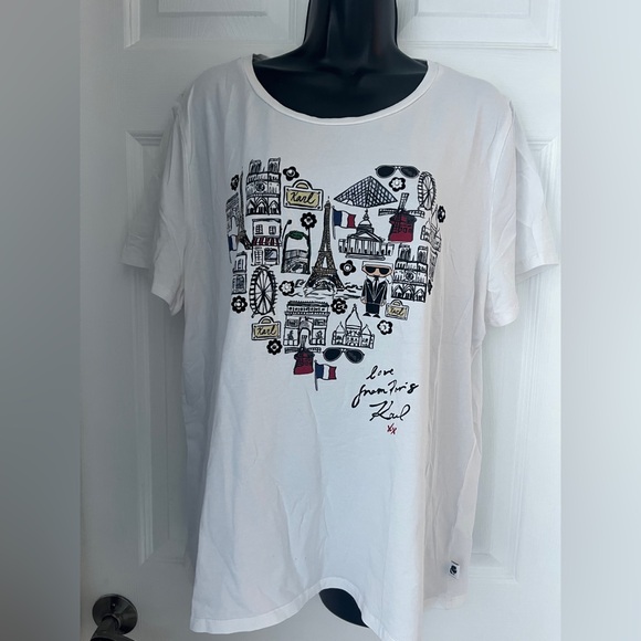 Karl Lagerfeld Paris Heart Science Logo Tee In White sz XL - Picture 2 of 9